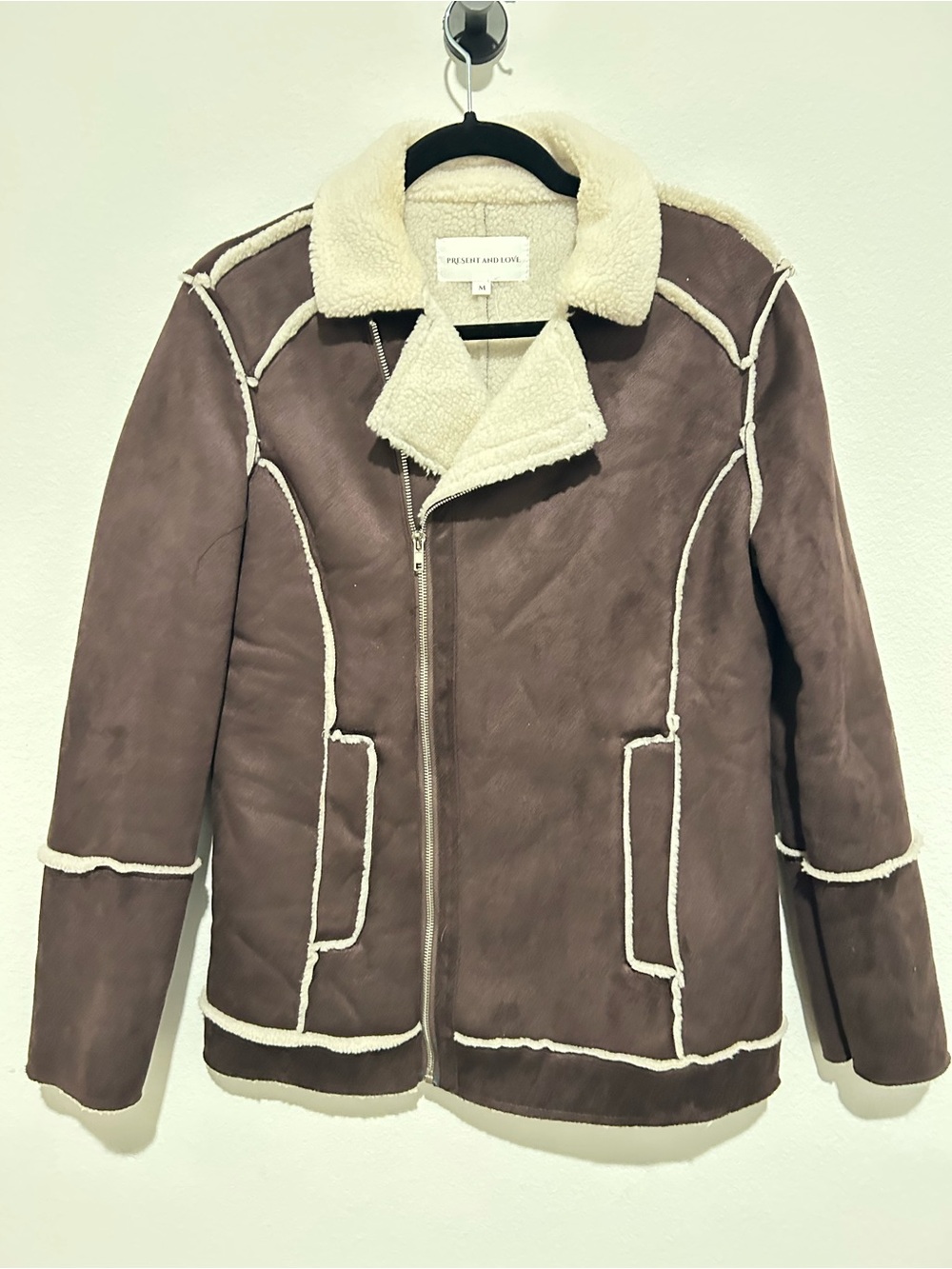 Present and Love Brown Faux-Suede Sherpa Lined Moto Jacket